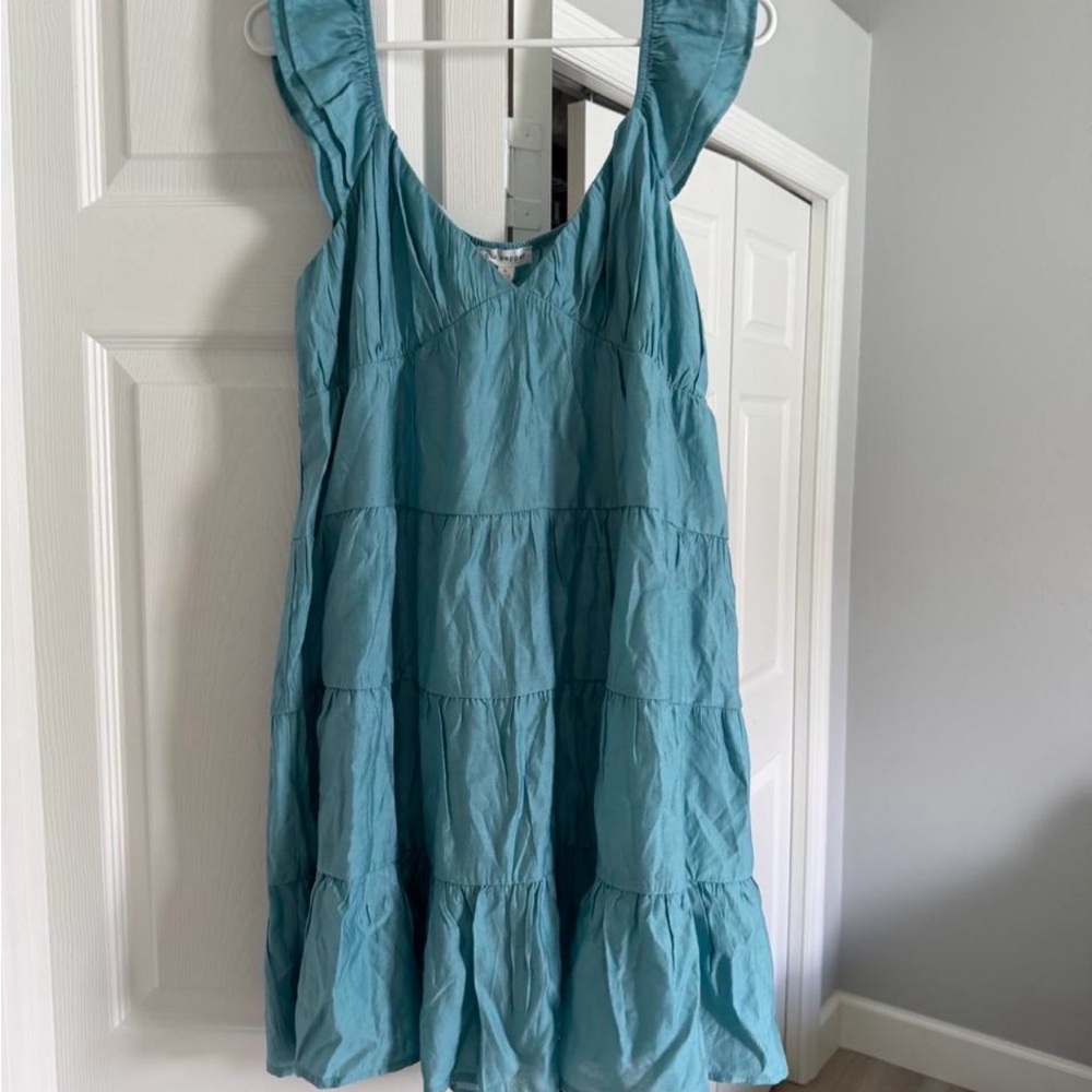 Blu Pepper Teal V-Neck Ruffled Strap Dress
